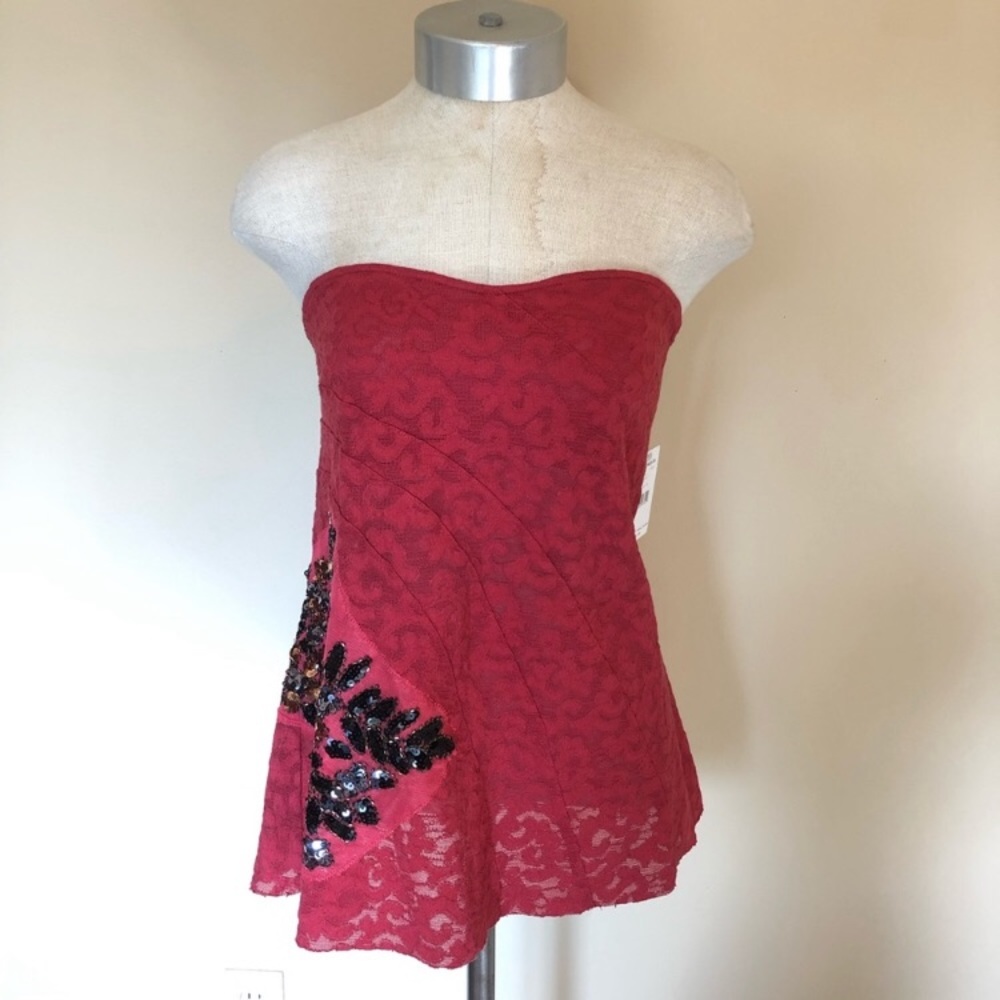 Free people lace strapless peplum top sequin